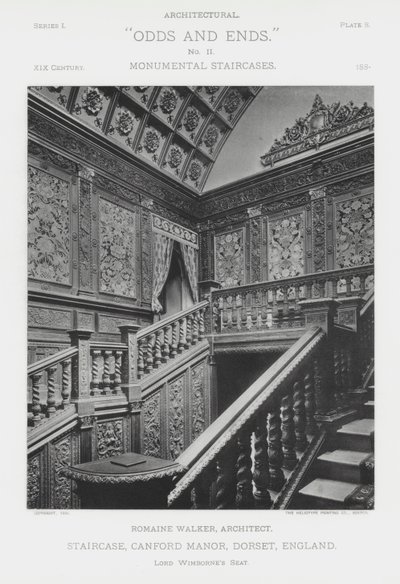 Staircase, Canford Manor, Dorset, England (s/hvitt-bilde) av American Photographer (after)