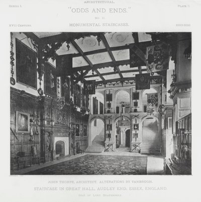 Trapp i Great Hall, Audley End, Essex, England (s/hvitt bilde) av American Photographer (after)