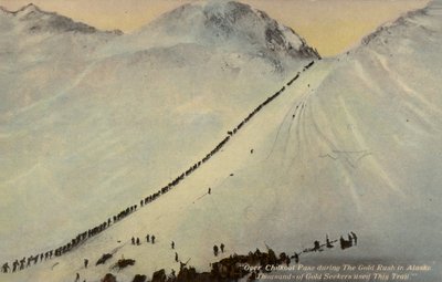 Gullsøkere krysser Chilkoot-passet under Alaskan Gold Rush, 1896-1899 (farget bilde) av American Photographer