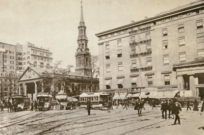 St Pauls Chapel and the Astor House, utenfor City Hall Park, New York City, 1892 av American Photographer