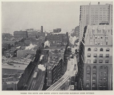 Hvor Sixth and Ninth Avenue Elevated Railroad Lines divergerer (s/hv-bilde) av American Photographer