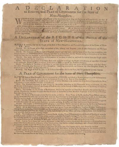En rettighetserklæring og en bønn fra regjeringen for staten New Hampshire, 1779 av American School