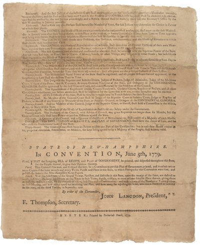 En rettighetserklæring og en bønn fra regjeringen for staten New Hampshire, 1779 av American School