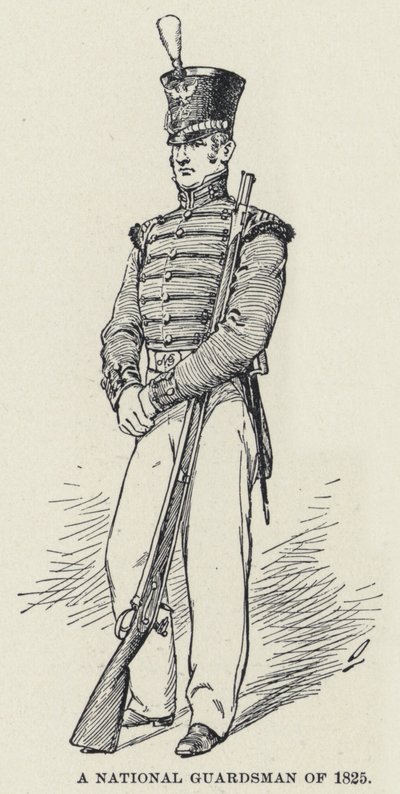 En nasjonalgarde fra 1825 (litho) av American School