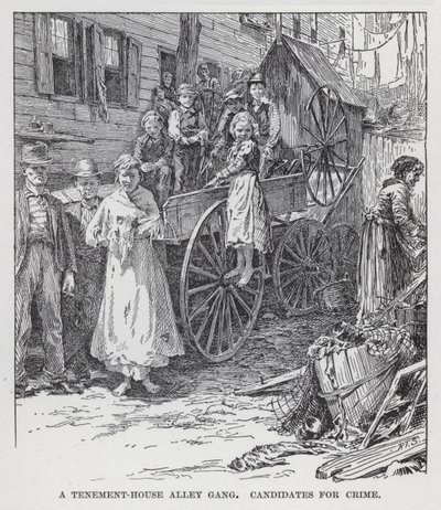 A Tenement-House Alley Gang, kandidater for kriminalitet (litho) av American School
