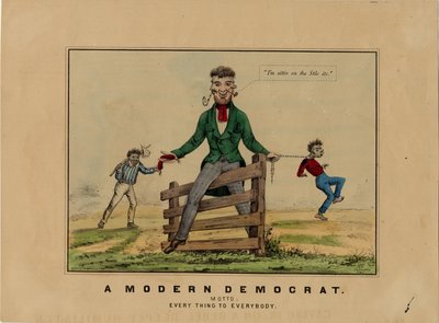 En moderne demokrat: motto: alt til alle, signert på stein: HAP, publisert i Dubuque, Iowa, ca. 1860 av American School