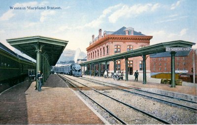Et postkort fra Western Maryland Station, Cumberland, Maryland (farge litho) av American School