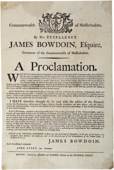 En proklamasjon, 2. september 1786 av American School