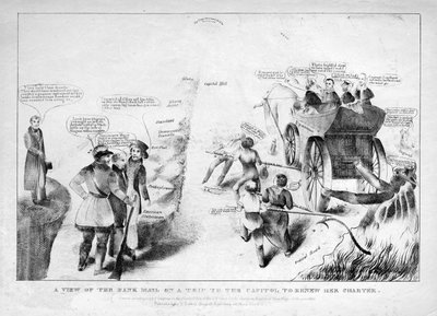 En utsikt over bankposten på en tur til Capitol for å fornye charteret hennes, 1834 av American School