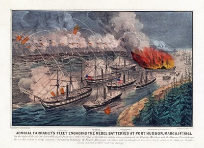 Admiral Farraguts flåte engasjerer opprørsbatteriene ved Port Hudson, 14. mars av American School