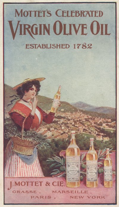 Annonse for Mottets Celebrated Virgin Olive Oil, ca. 1900 av American School