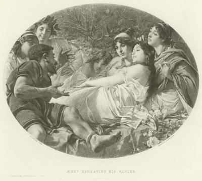Aesop forteller sine fabler (gravyr) av American School