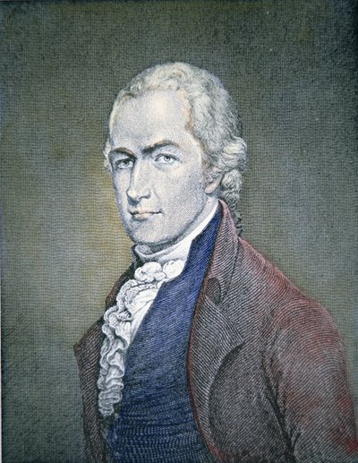 Alexander Hamilton (1755-1804) (farget gravering) av American School