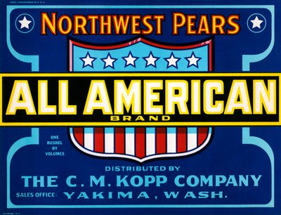 Fruktkasseetikett av amerikansk merke, ca. 1920 (litografi) av American School