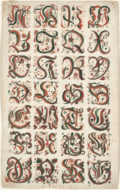 Alfabet, Fraktur-maleri, ca.1825-50 av American School