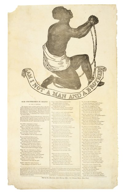 Er jeg ikke en mann og en bror?, ca. 1837 (tregravering på vevd papir) av American School