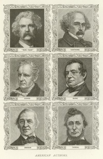 American Authors, Mark Twain, Hawthorne, Cooper, Irving, Emerson, Thoreau av American School