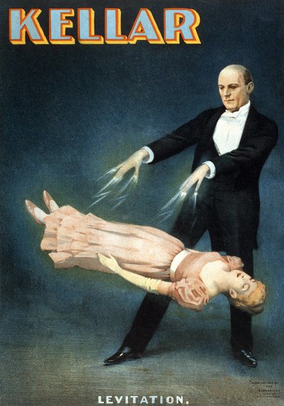 Amerikansk plakat for showet til magikeren Harry Kellar (1849 - 1922): "" Levitation"" av American School