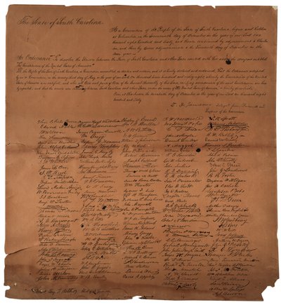 En forordning om å oppløse unionen mellom staten South Carolina, 20. desember 1860, trykt 1861 av American School