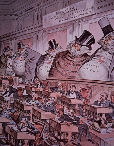 Anti-trust tegneserie av "sjefer i Senatet" av American School