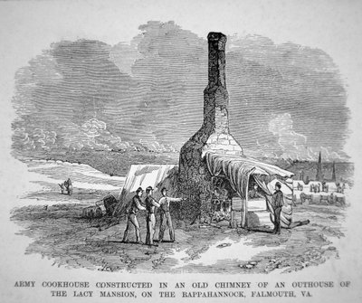 Hærens kokkehus bygget i en gammel skorstein i et uthus til Lacy-herskapshuset, på Rappahannock, Falmouth, Virginia (gravering) av American School