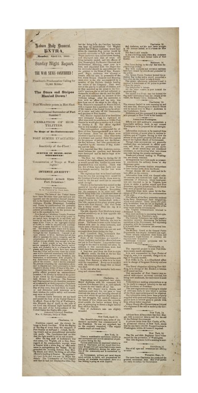 Auburn Daily Democrat Extra re: Fort Sumter, 15. april 1861 av American School