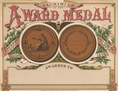 "Award Medal", Centennial Exhibition Scrapbook, 1876 av American School