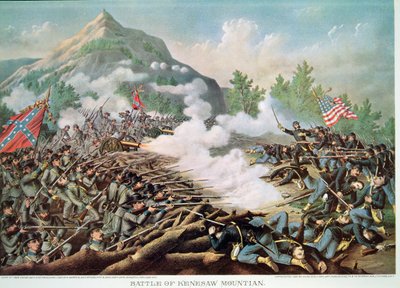 Slaget ved Kenesaw Mountain, Georgia, 27. juni 1864, gravert av Kurz & Allison av American School