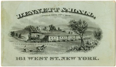 Bennett & Hall handelskort [recto], 1882 (gravert litografi [handelskort]) av American School