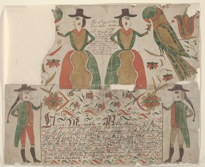 Fødsels- og dåpsattest for Anna Margräta Willeman, Fraktur-maleri, ca. 1810 (penn og blekk med wc på papir) av American School