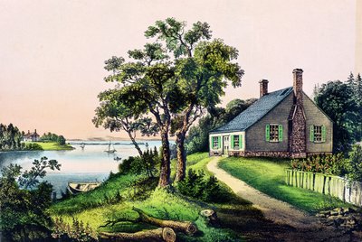 Fødested til George Washington i Bridges Creek, Westmoreland County, Virginia, 22. februar 1732, utgitt av Currier og Ives av American School