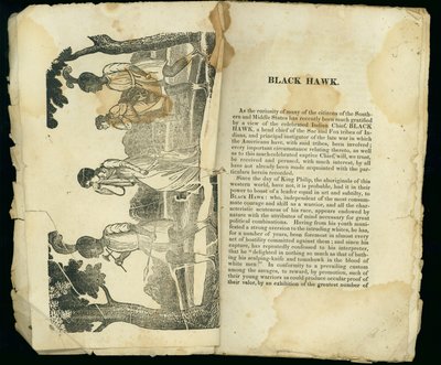 Black Hawk, fra Narrative of the fangenskap og forsynsflukt av Mrs. Jane Lewis, 1834 av American School