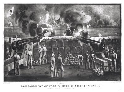 Bombardement av Fort Sumter, Charleston Harbor fra Fort Moultrie, 12. og 13. april 1861, pub. av Currier og Ives av American School