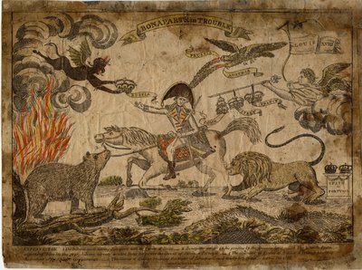 Bonaparte i trøbbel, 1815 (håndfarget gravering) av American School