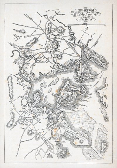 Boston og omegn i 1775 og 1776 (litho) av American School