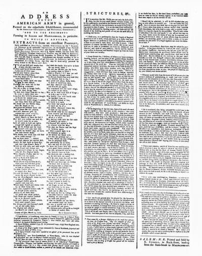 Bredside med adresse til den amerikanske hæren, Salem, 1775 (trykk) av American School