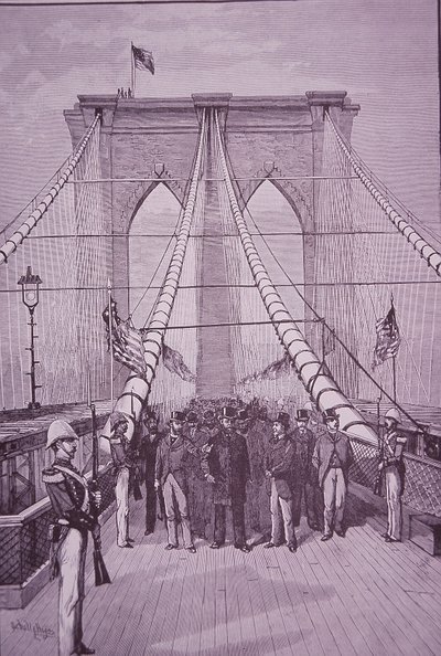 Brooklyn Bridge, president Arthur ved åpningsseremonien, 24. mai 1883 (gravering) av American School