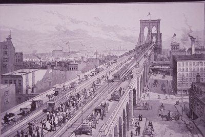 Brooklyn Bridge like etter åpningsseremonien, publisert 26. mai 1883 (gravering) av American School