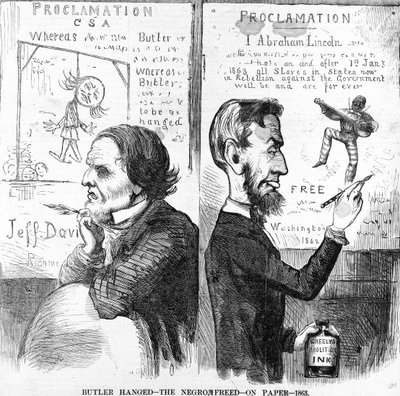 Butler Hanged, The Negro Free, på papir, 1863 av American School
