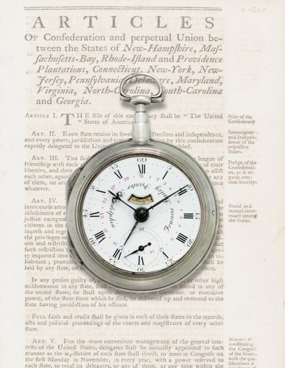 Kalenderklokke, ca. 1780 (sølvkasse) av American School