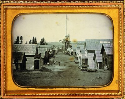 California Gold Mining Town, ca. 1852 (halvplate daguerreotypi, preget lærveske) av American School