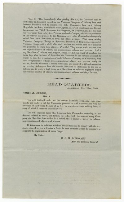 Innkalling til frivillige under General Order No.4, 27. desember 1860 av American School