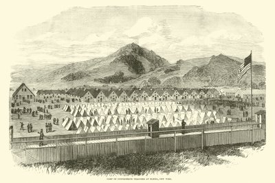 Leir av konfødererte fanger i Elmira, New York, mai 1865 av American School