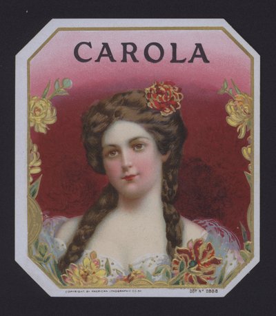 Carola, sigaretikett (chromolitho) av American School