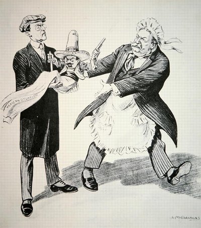 Tegneserie som viser president William H. Taft (1857-1930) som overlater den problematiske 