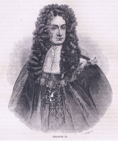 Charles II (1664), illustrasjon fra Cassell's History of the United States pub. av Petter & Galpin ca. 1890 (litho) av American School