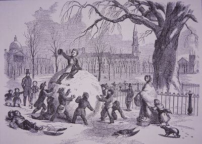 Julesnøball, scene på Boston Common av American School