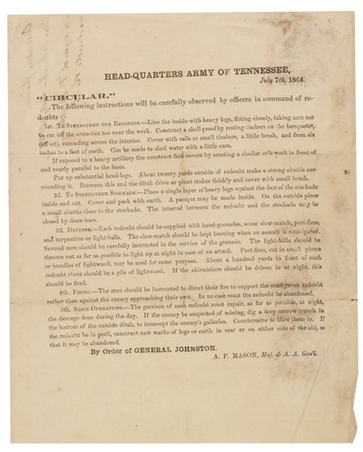 Rundskriv angående bygging og befestning av redutter brukt av Army of Tennessee, 7. juli 1864 av American School