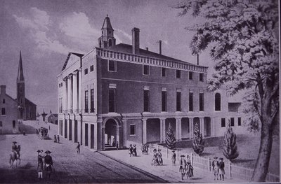 Rådhuset, Wall Street, New York City i 1790 (gravering) av American School