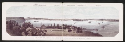 City of New-York, Brooklyn, Jersey City & Quarantine Station på Staten Island, ca. 1850 (farge litho) av American School